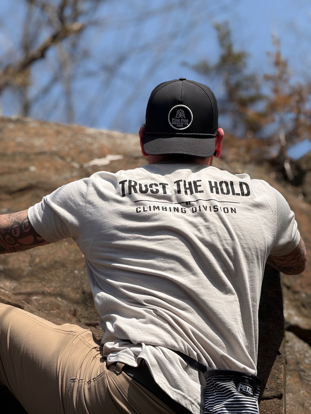 trust the hold climbing division pine ops outdoors tshirt tee rock climber apparel