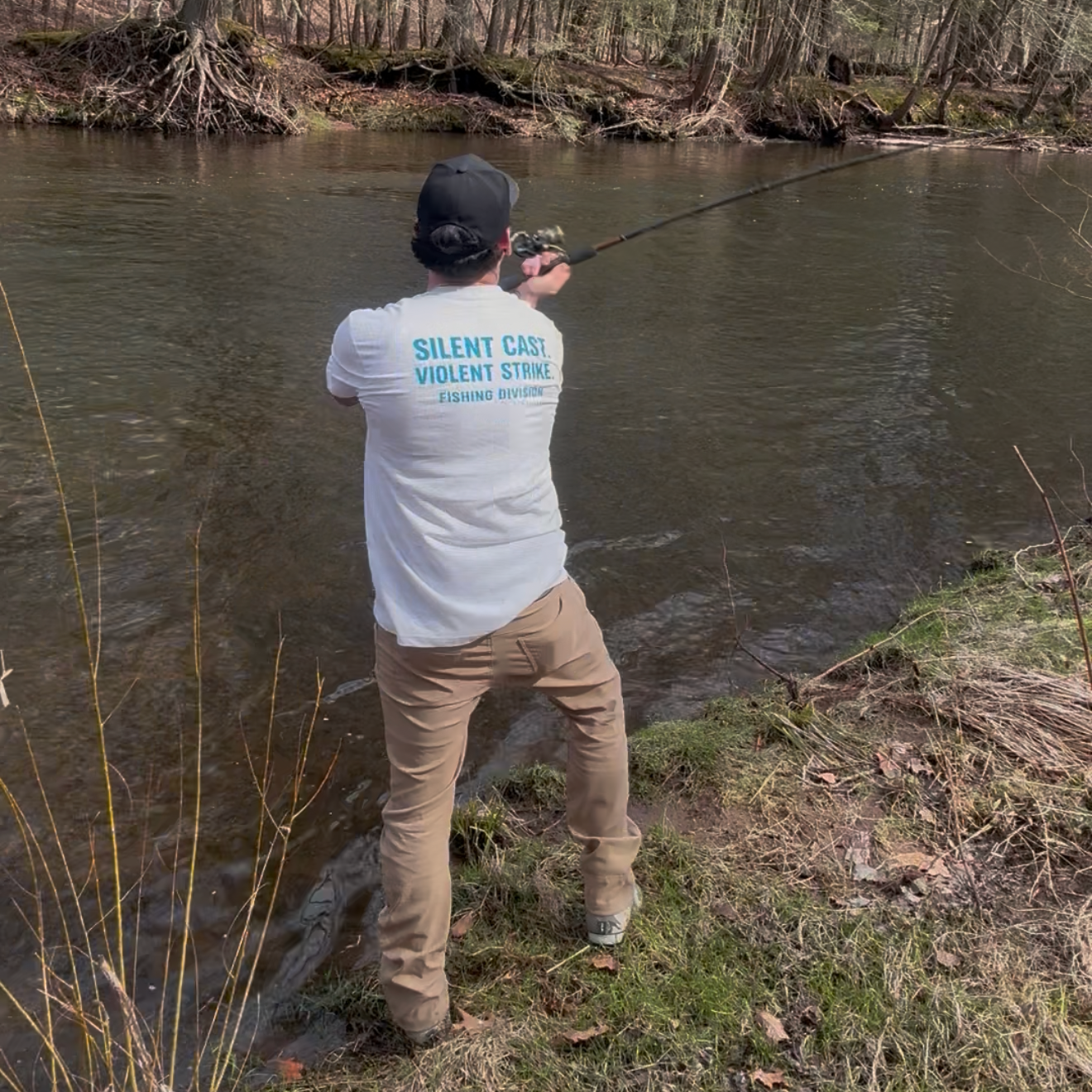 Silent Cast Violent Strike Fishing Division Pine Ops Outdoors Tshirt Tee Fisherman Apparel