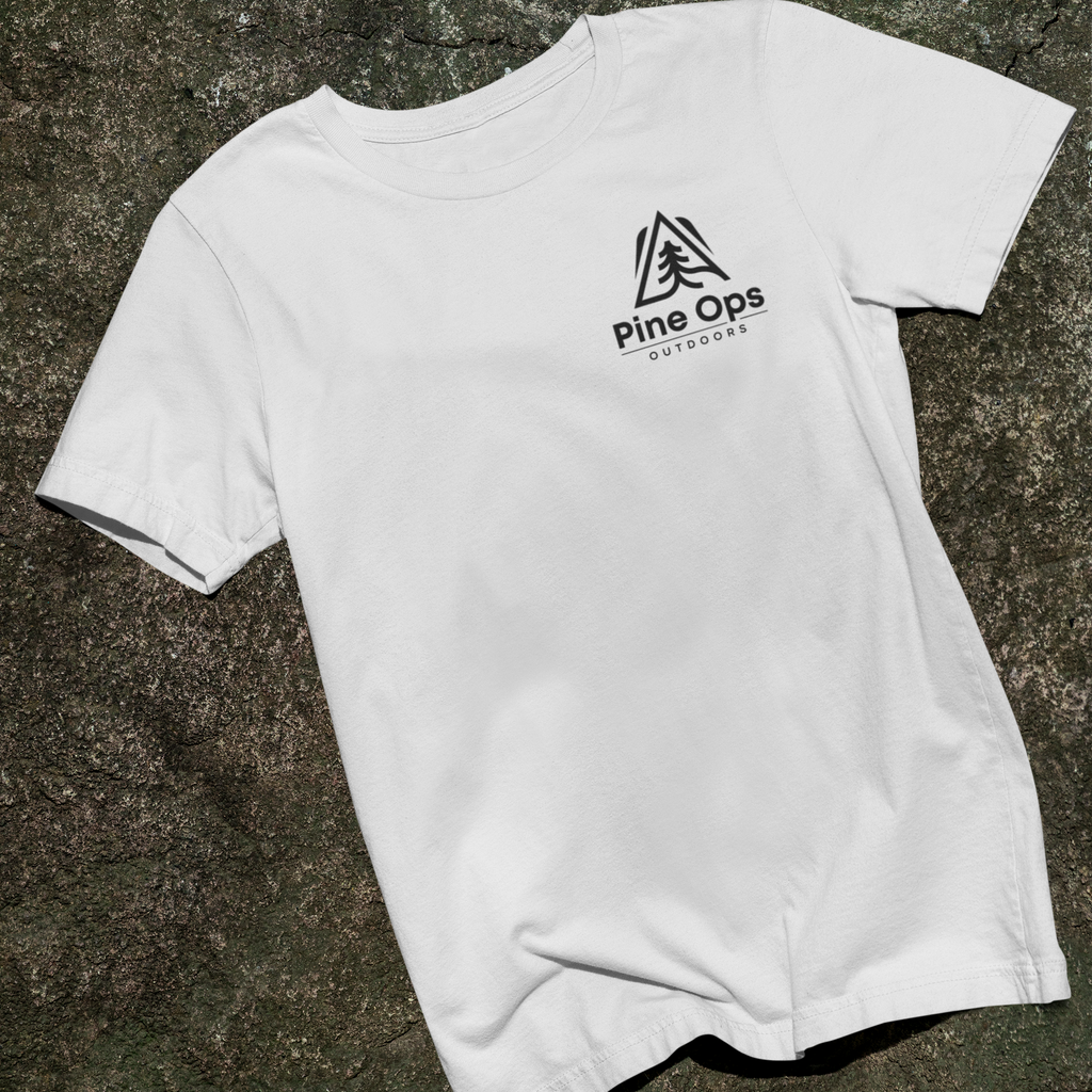 White t-shirt outdoor apparel brand pine ops 